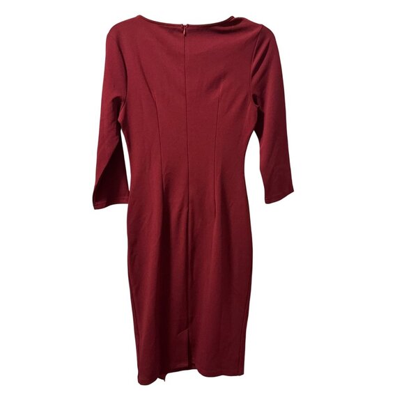 Musol Burgundy Dress With 3/4 Sleeves & Back Zipper Size M Polyester/Spandex Ble - Picture 11 of 12